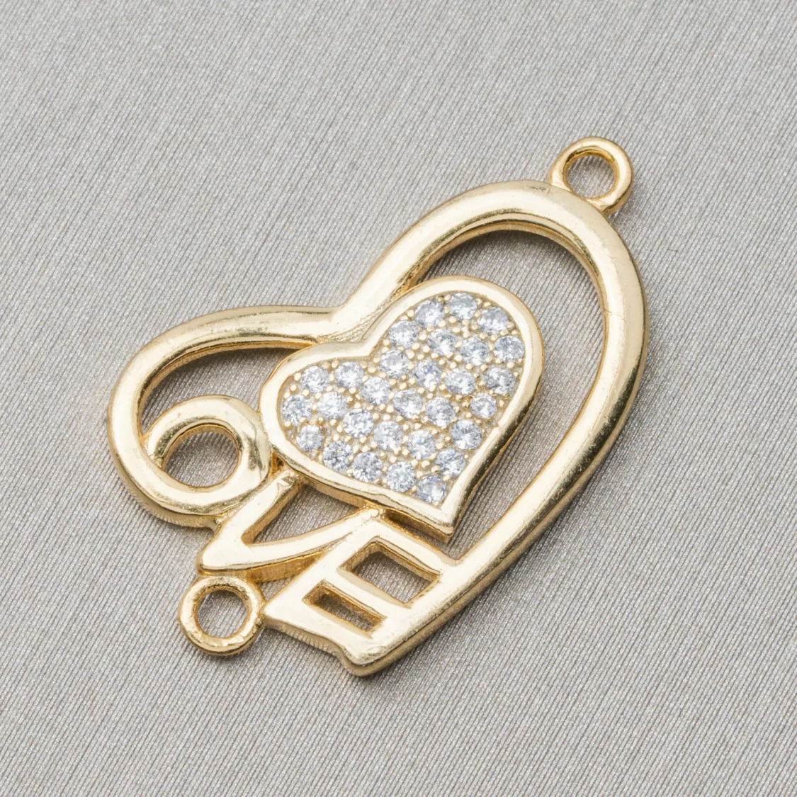 Componente Connettore Di Argento 925 Con Zirconi Cuore Love 24x15mm 4pz Dorato-CONNETTORI PAVE' | Worldofjewel.com