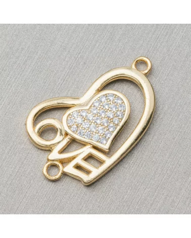 Componente Connettore Di Argento 925 Con Zirconi Cuore Love 24x15mm 4pz Dorato-CONNETTORI PAVE' | Worldofjewel.com