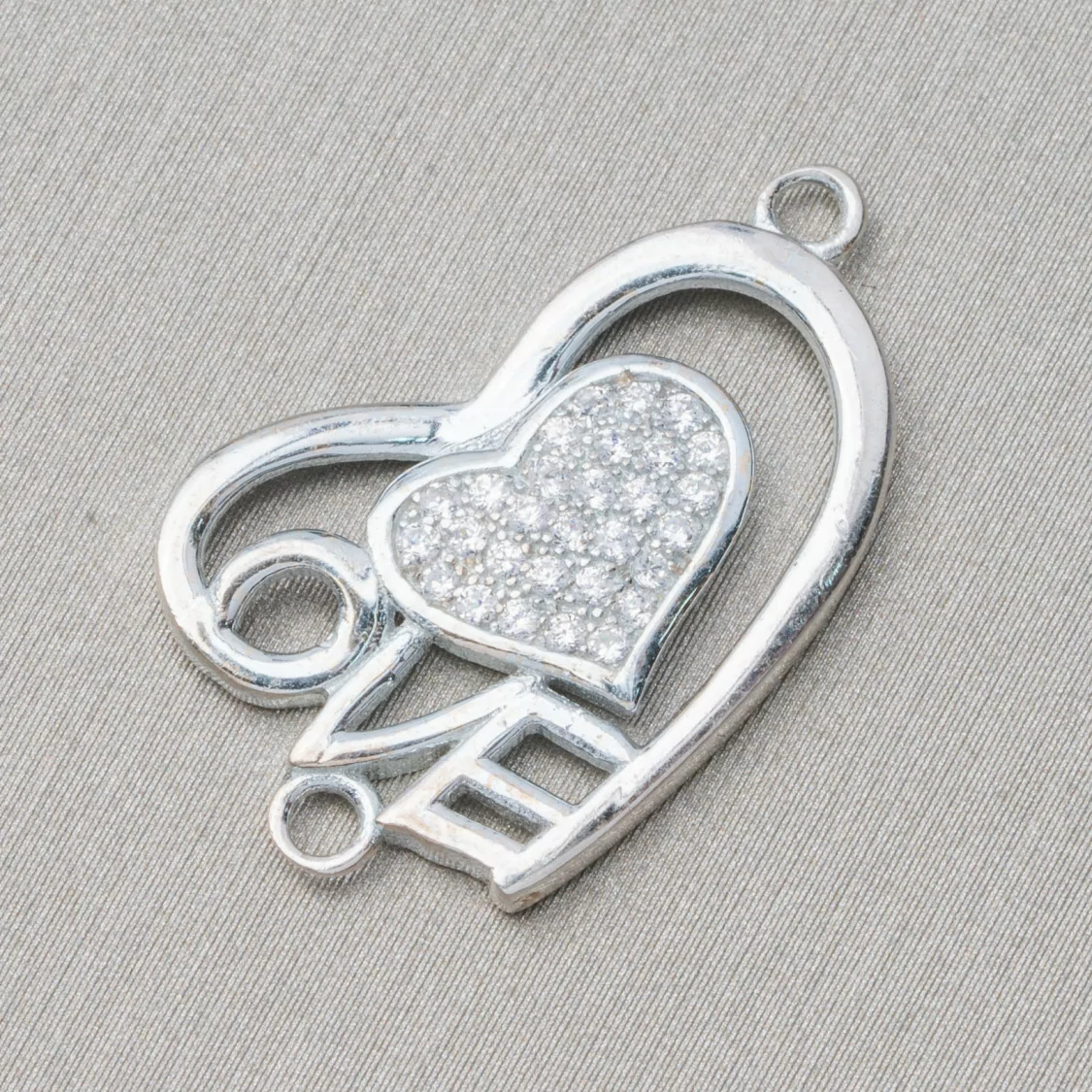 Componente Connettore Di Argento 925 Con Zirconi Cuore Love 24x15mm 4pz Rodiato-CONNETTORI PAVE' | Worldofjewel.com