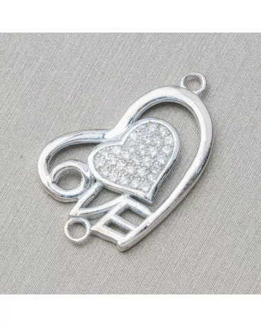 Componente Connettore Di Argento 925 Con Zirconi Cuore Love 24x15mm 4pz Rodiato-CONNETTORI PAVE' | Worldofjewel.com