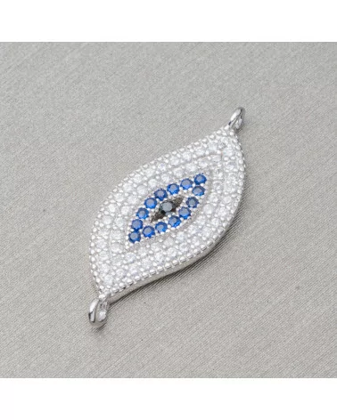 Componente Connettore Di Argento 925 Con Zirconi Occhio Con 2 Anellini 10x20mm 4pz Rodiato-CONNETTORI PAVE' | Worldofjewel.com