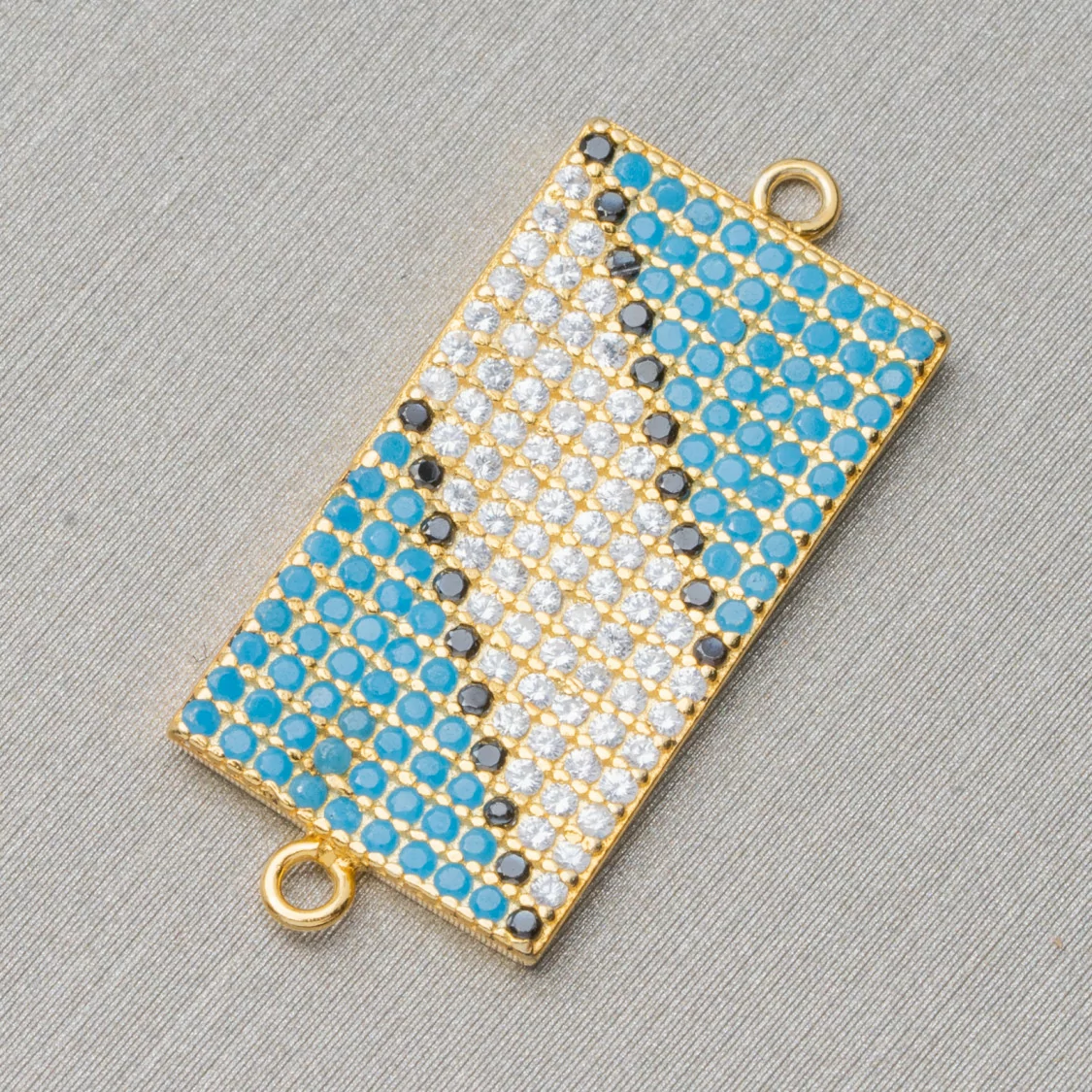 Componente Connettore Di Argento 925 Con Zirconi Rettangolo Pavettato Con 2 Anellini 12x21mm 4pz Dorato-CONNETTORI PAVE' | Worldofjewel.com