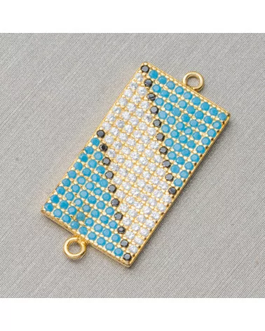 Componente Connettore Di Argento 925 Con Zirconi Rettangolo Pavettato Con 2 Anellini 12x21mm 4pz Dorato-CONNETTORI PAVE' | Worldofjewel.com