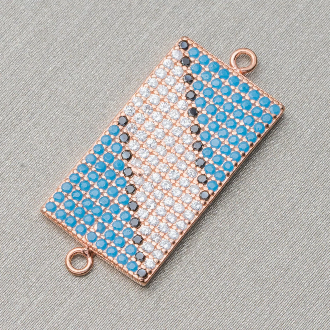 Componente Connettore Di Argento 925 Con Zirconi Rettangolo Pavettato Con 2 Anellini 12x21mm 4pz Oro Rosa-CONNETTORI PAVE' | Worldofjewel.com