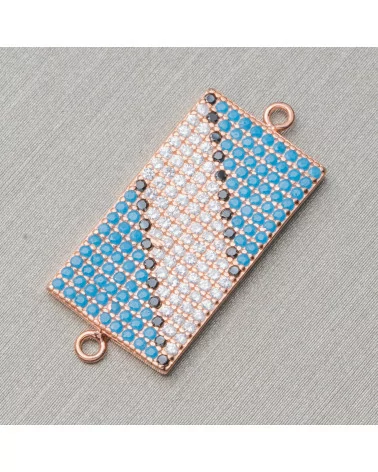 Componente Connettore Di Argento 925 Con Zirconi Rettangolo Pavettato Con 2 Anellini 12x21mm 4pz Oro Rosa-CONNETTORI PAVE' | Worldofjewel.com