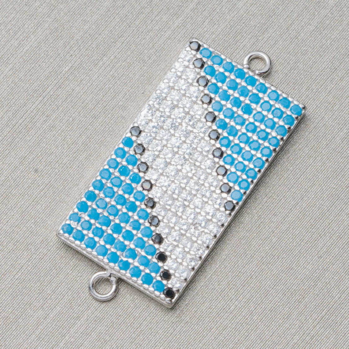 Componente Connettore Di Argento 925 Con Zirconi Rettangolo Pavettato Con 2 Anellini 12x21mm 4pz Rodiato-CONNETTORI PAVE' | Worldofjewel.com