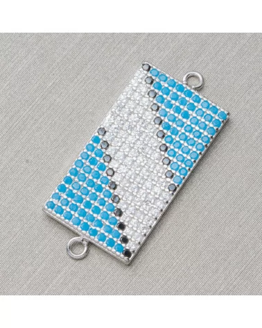 Componente Connettore Di Argento 925 Con Zirconi Rettangolo Pavettato Con 2 Anellini 12x21mm 4pz Rodiato-CONNETTORI PAVE' | Worldofjewel.com