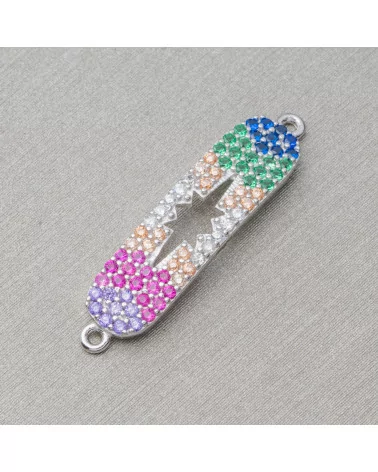 Componente Connettore Di Argento 925 Con Zirconi Targhetta Con 2 Anellini 6x20mm 6pz Rodiato-CONNETTORI PAVE' | Worldofjewel.com