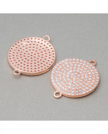 Componente Connettore Di Argento 925 Con Zirconi Tondo Coin Con 2 Anellini 15mm 4pz Oro Rosa-CONNETTORI PAVE' | Worldofjewel.com