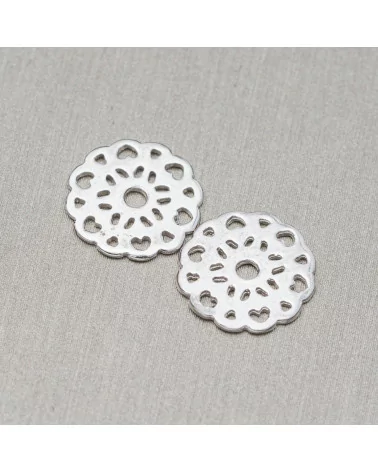 Componente Connettore Di Argento 925 Piastra Tonda Traforata 12mm 10pz Rodiato-CONNETTORI LISCI | Worldofjewel.com