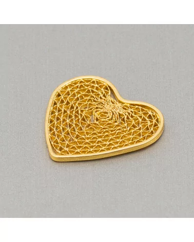 Componente Connettore Di Bronzo A Cuore In Filigrana 19x21mm 15pz Dorato-FILIGRANA PIATTA | Worldofjewel.com