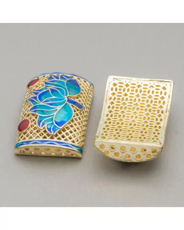 Componente Connettore Di Ottone Smaltato Cloisonne' 42x22mm 2pz Fiore Loto-CONNETTORI LISCI | Worldofjewel.com