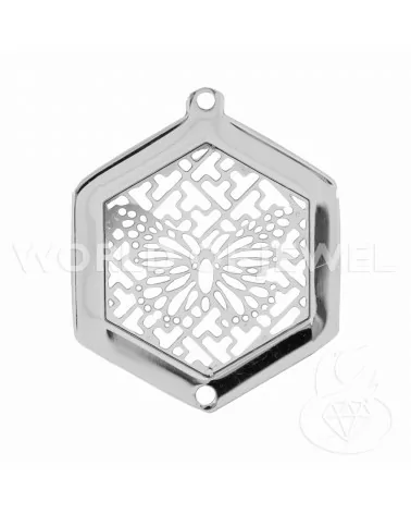 Componente Di Acciaio Esagono Forato Pendente 25mm 28pz-CONNETTORI LISCI | Worldofjewel.com