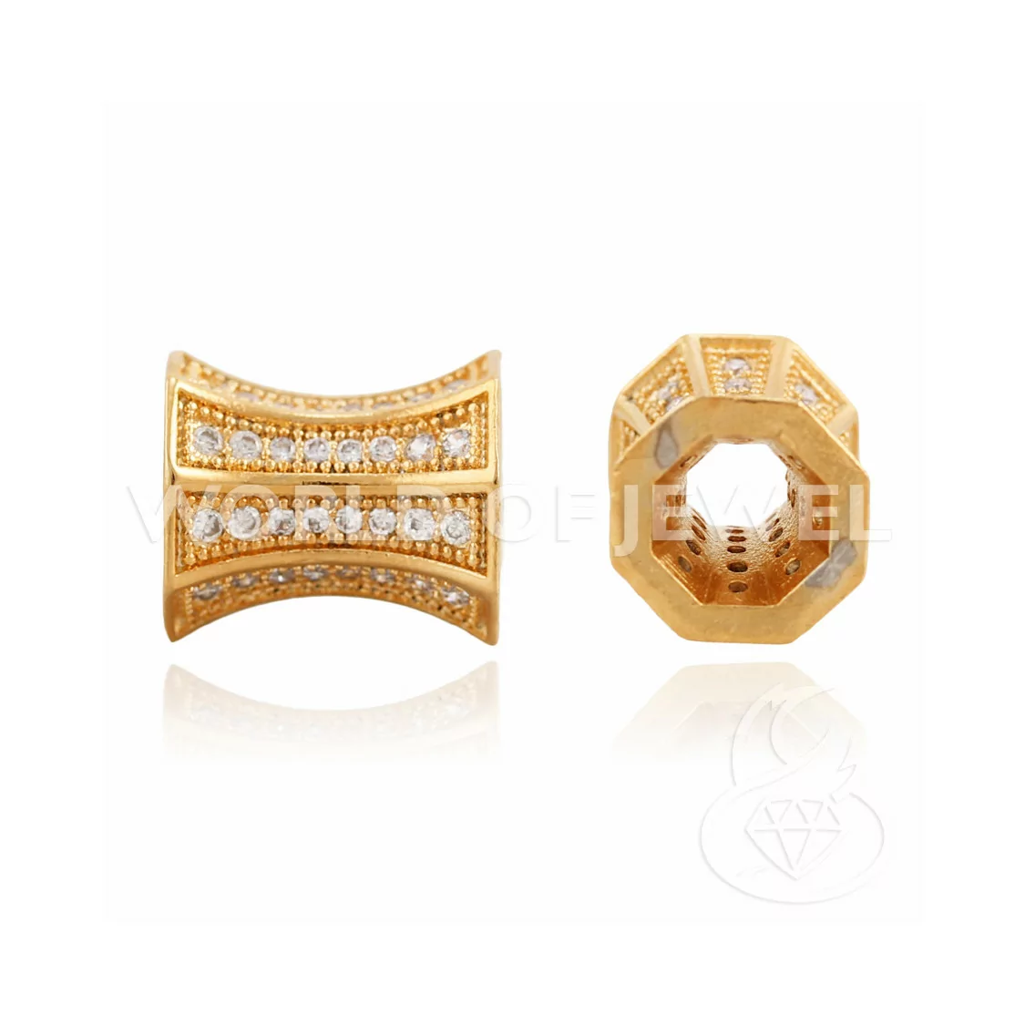 Componente Di Ottone Con Zirconi Tubo 12x10mm 6mm 7pz Oro Rosa-CONNETTORI PAVE' | Worldofjewel.com