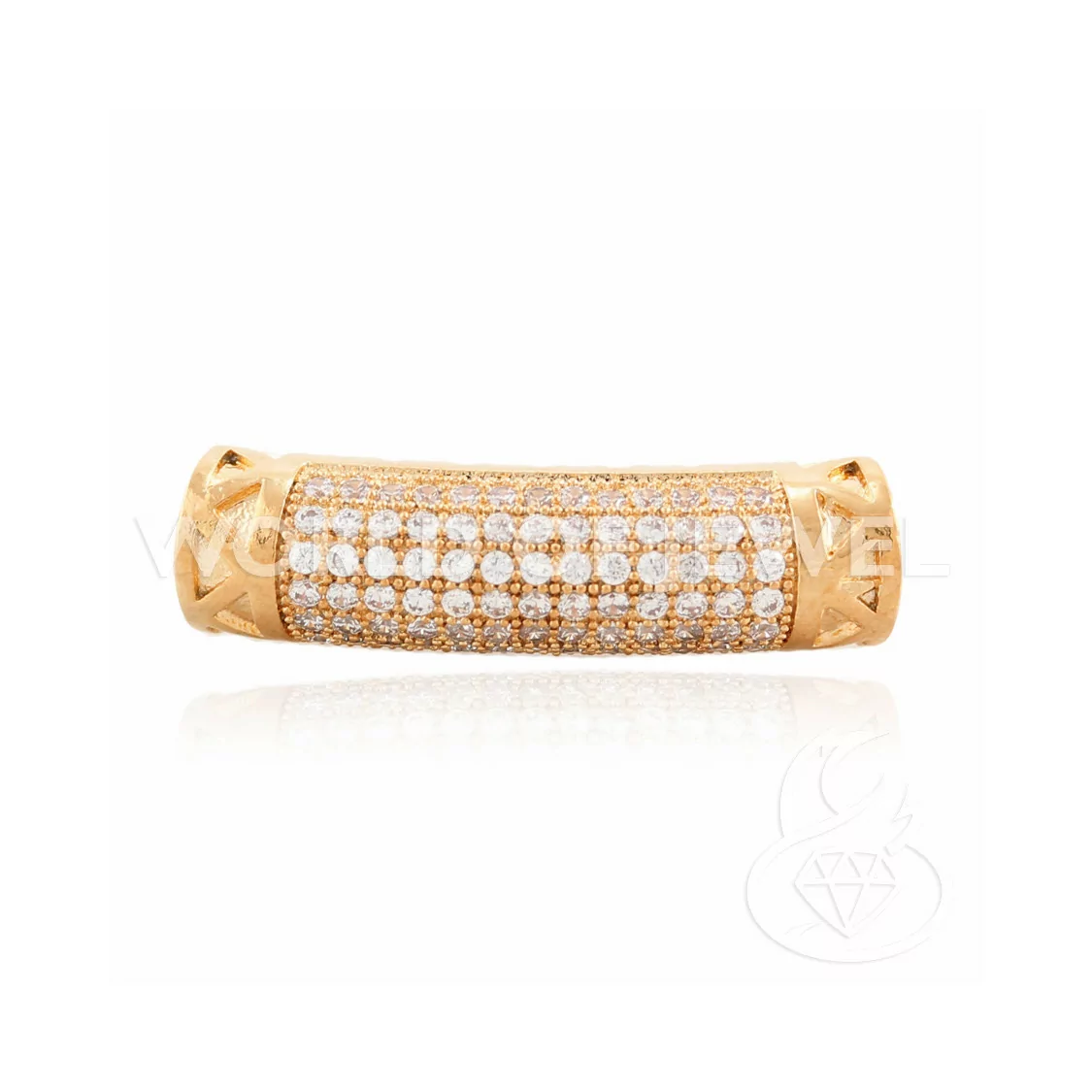 Componente Di Ottone Con Zirconi Tubo Curvato 07x25mm 6pz Oro Rosa-CONNETTORI PAVE' | Worldofjewel.com