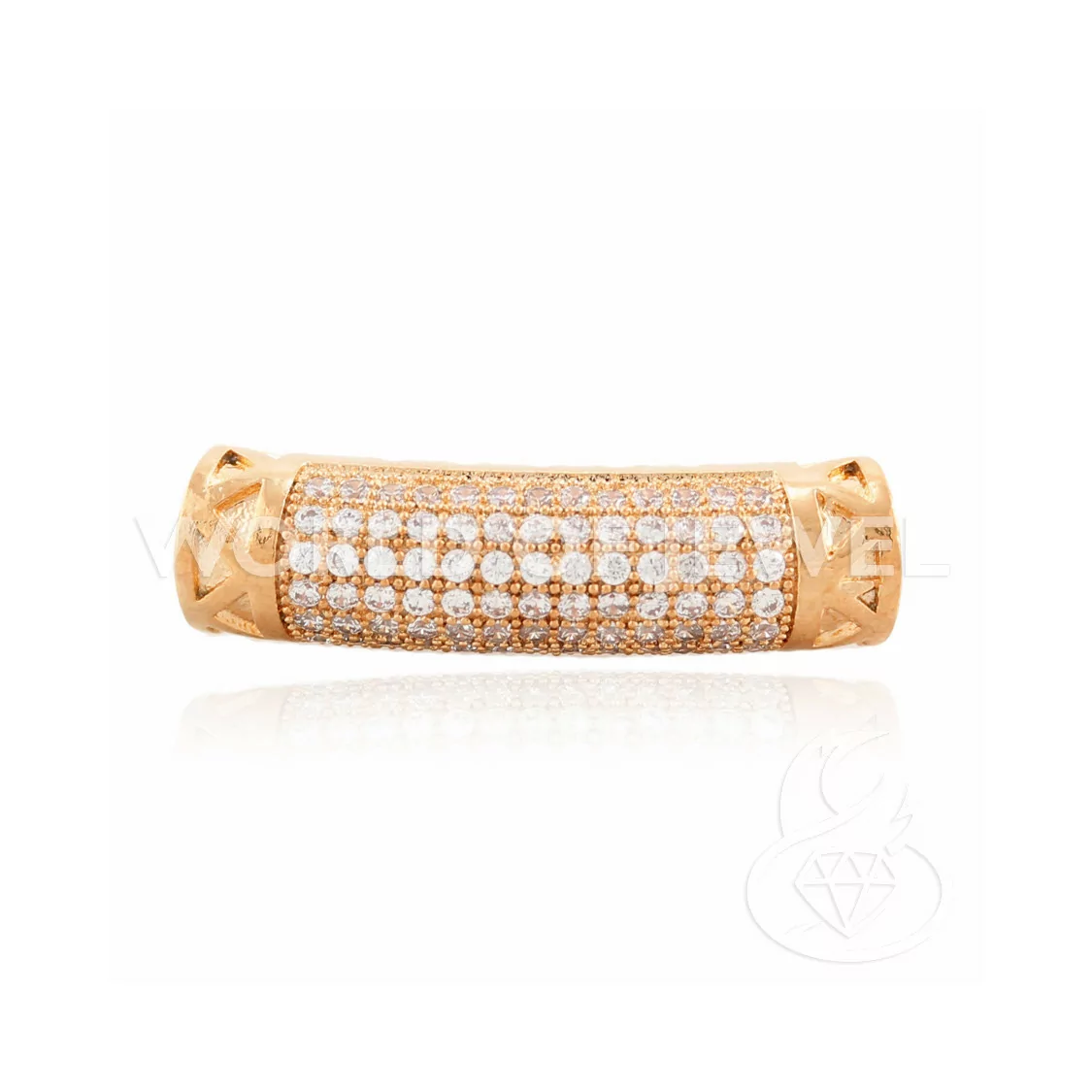 Componente Di Ottone Con Zirconi Tubo Curvato 24x07mm 6pz Oro Rosa-CONNETTORI PAVE' | Worldofjewel.com