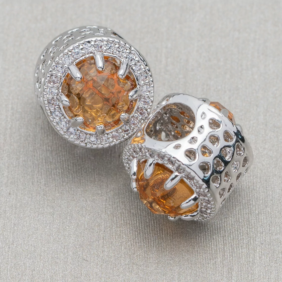 Componente Di Ottone Foro Largo Con Cristalli E Strass 11mm Foro Da 5,5mm 6pz Topazio Giallo Rodiato-CONNETTORE FORO LARGO | Worldofjewel.com