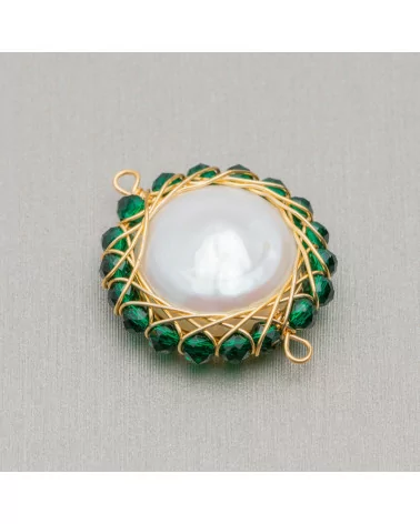 Componente Di Perle Di Fiume Con Pietre Diamond Cut Intrecciate 2pz 22-24mm Verde-COMPONENTI DI PIETRE DURE | Worldofjewel.com