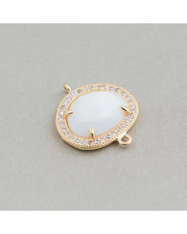 Connettore Componente Cabochon Di Occhio Di Gatto Incastonato E Zirconi Mango 15x18mm 10pz Dorato Bianco- MANGO | Worldofjewel.com