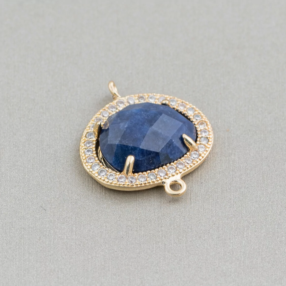 Connettore Componente Cabochon Di Occhio Di Gatto Incastonato E Zirconi Mango 15x18mm 10pz Dorato Blu- MANGO | Worldofjewel.com