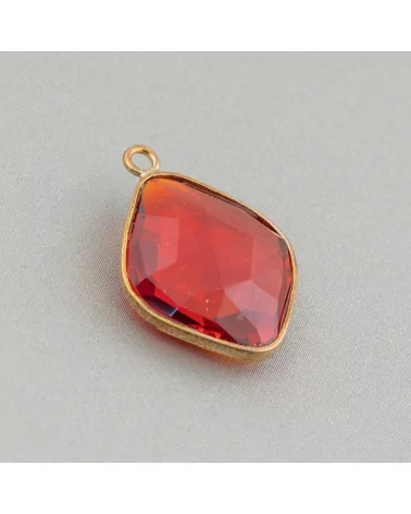 Connettore Componente Cabochon Incastonato Di Cristalli Rombo 17x22mm Con 1 Anellino 10pz Dorato Rosso- ROMBO | Worldofjewel.com