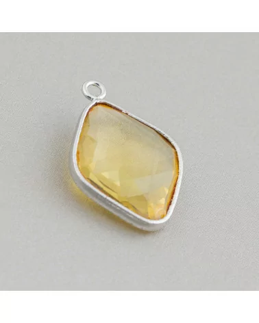 Connettore Componente Cabochon Incastonato Di Cristalli Rombo 17x22mm Con 1 Anellino 10pz Rodiato Giallo- ROMBO | Worldofjewel.com