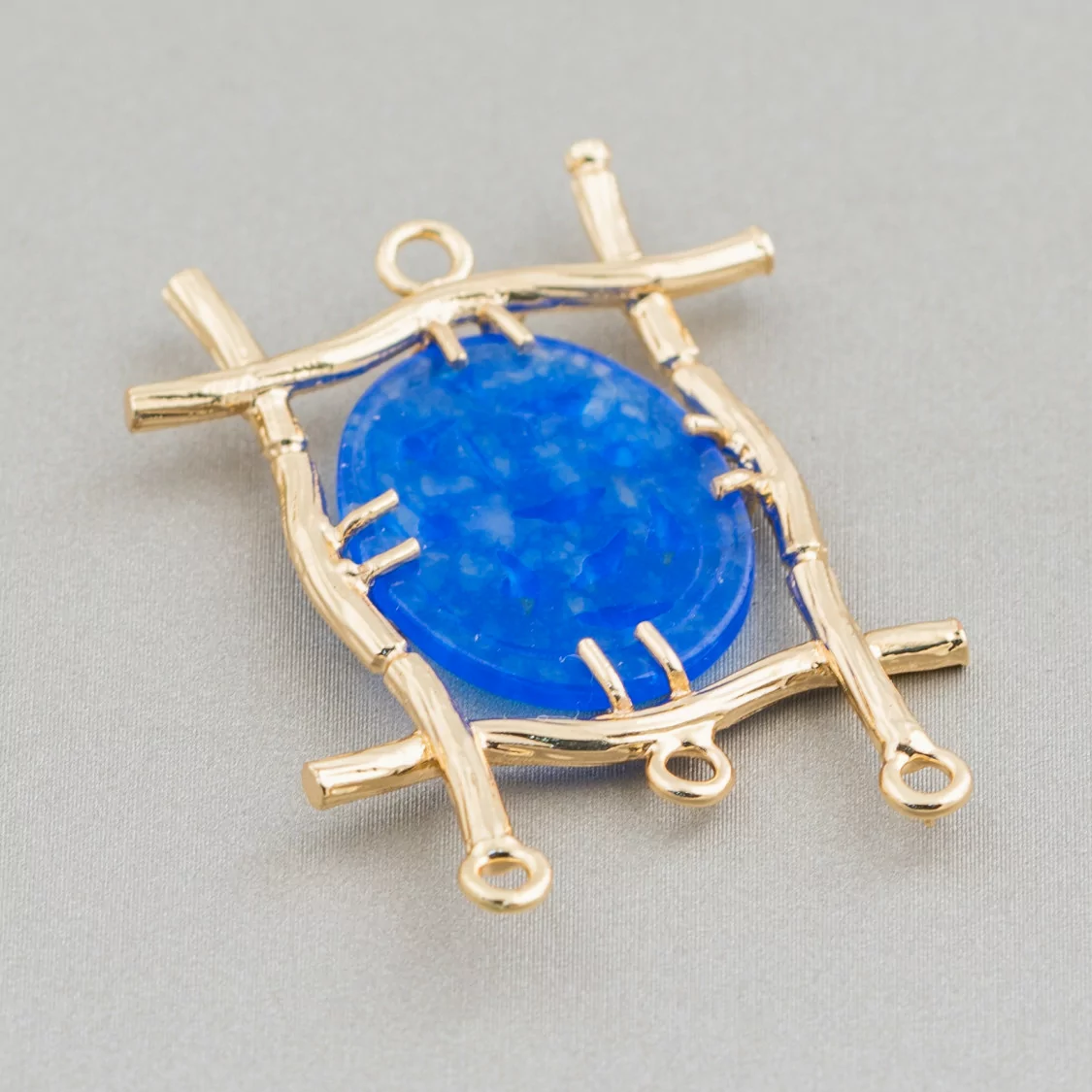 Connettore Componente Cabochon Incastonato Di Giada Burma Ovale 28x38mm 10pz Dorato Blu-COMPONENTI DI GIADA BURMA | Worldofjewel.com