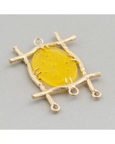 Connettore Componente Cabochon Incastonato Di Giada Burma Ovale 28x38mm 10pz Dorato Giallo-COMPONENTI DI GIADA BURMA | Worldofjewel.com