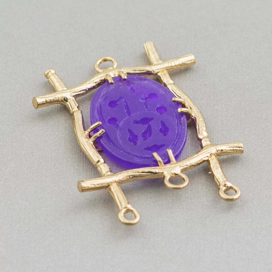 Connettore Componente Cabochon Incastonato Di Giada Burma Ovale 28x38mm 10pz Dorato Viola-COMPONENTI DI GIADA BURMA | Worldofjewel.com