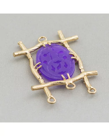 Connettore Componente Cabochon Incastonato Di Giada Burma Ovale 28x38mm 10pz Dorato Viola-COMPONENTI DI GIADA BURMA | Worldofjewel.com