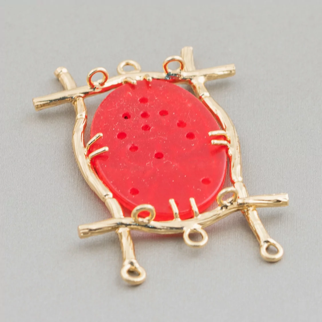 Connettore Componente Cabochon Incastonato Di Giada Burma Ovale 30x47mm 8pz Dorato Rosso-COMPONENTI DI GIADA BURMA | Worldofjewel.com