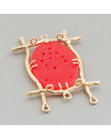 Connettore Componente Cabochon Incastonato Di Giada Burma Ovale 30x47mm 8pz Dorato Rosso-COMPONENTI DI GIADA BURMA | Worldofjewel.com