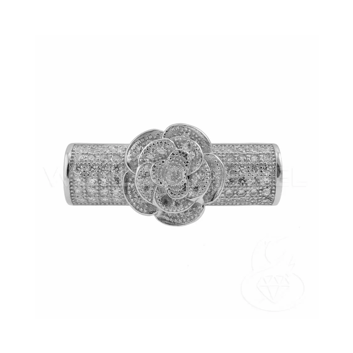 Connettore Componente Di Argento 925 Tubo Con Fiore E Zirconi 07x24mm 1pz Rodiato-CONNETTORI PAVE' | Worldofjewel.com