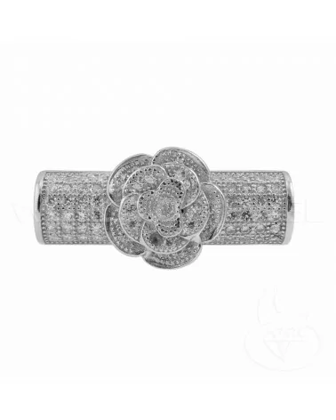 Connettore Componente Di Argento 925 Tubo Con Fiore E Zirconi 07x24mm 1pz Rodiato-CONNETTORI PAVE' | Worldofjewel.com