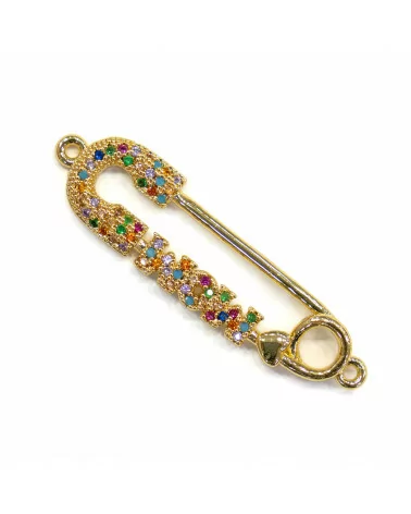 Connettore Componente Di Bronzo Con Zirconi Multicolor Pavè Spilla MOM Con 2 Anellini 09x38mm 8pz-COMPONENTI DI METALLO | Worldofjewel.com