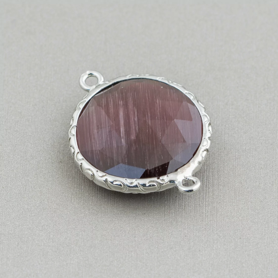 Connettore Componente Di Ottone Di Occhio Di Gatto Tondo 20mm Con 2 Anellini 10pz Rodiato Viola- TONDO | Worldofjewel.com