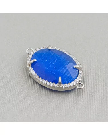 Connettore Componente Di Ottone Con Cristalli Incastonati E Zirconi 15x20mm 10pz Rodiato E Blu- OVALI | Worldofjewel.com