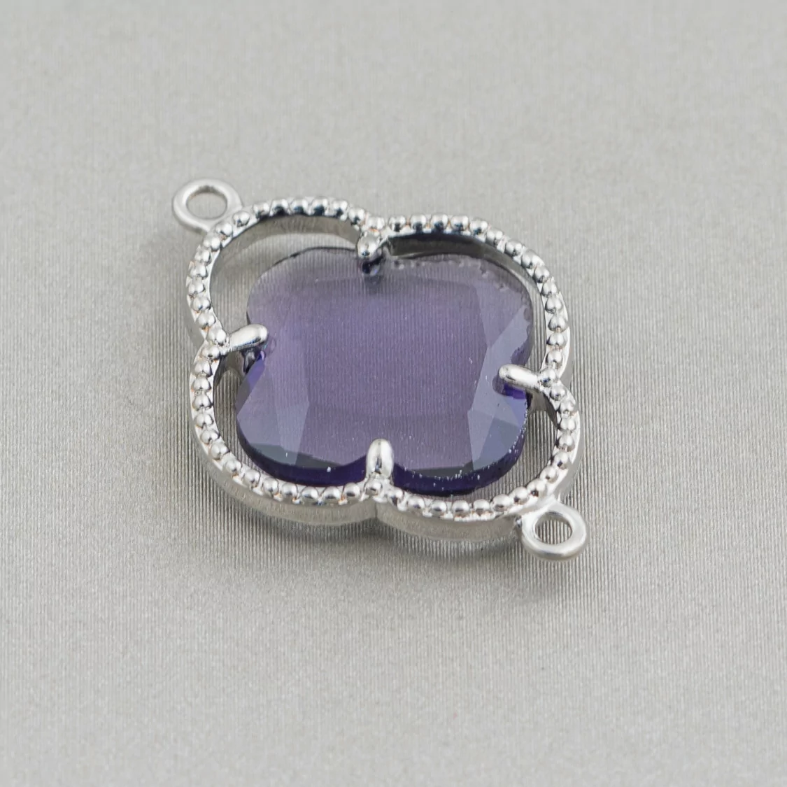 Connettore Componente Di Ottone Con Cristalli Occhio Di Gatto Incastonati Quadrifoglio 20x28mm 10pz Rodiato Viola- QUADRIFOGLIO | Worldofjewel.com