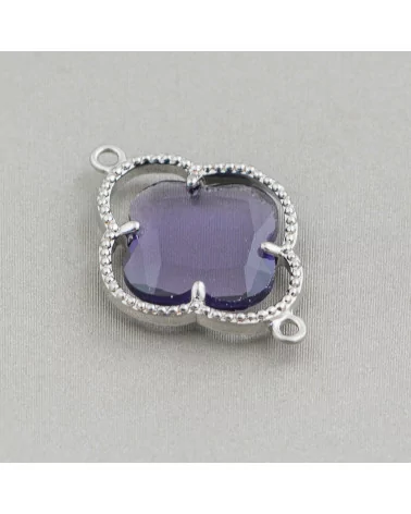 Connettore Componente Di Ottone Con Cristalli Occhio Di Gatto Incastonati Quadrifoglio 20x28mm 10pz Rodiato Viola- QUADRIFOGLIO | Worldofjewel.com