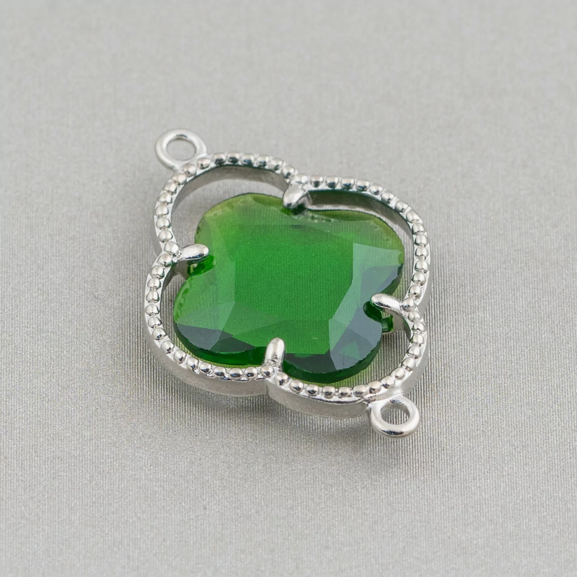 Connettore Componente Di Ottone Con Cristalli Occhio Di Gatto Incastonati Quadrifoglio 20x28mm 10pz Rodiato Verde Bottiglia- QUADRIFOGLIO | Worldofjewel.com