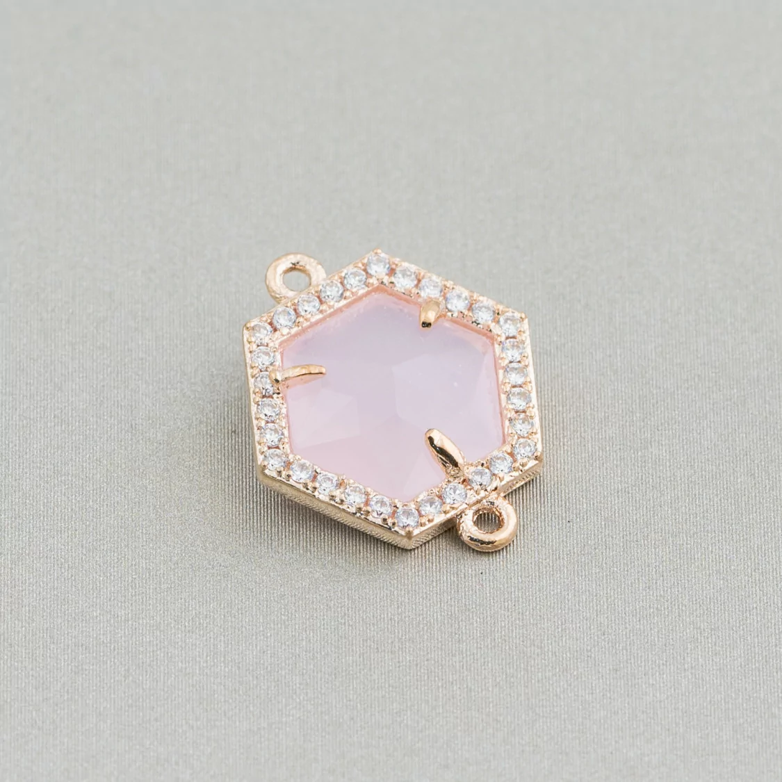 Connettore Componente Di Ottone Con Occhio Di Gatto Incastonati e Zirconi Esagono 14mm 10pz Dorato Rosa-CABOCHON BORDATI E INCASTONATI | Worldofjewel.com