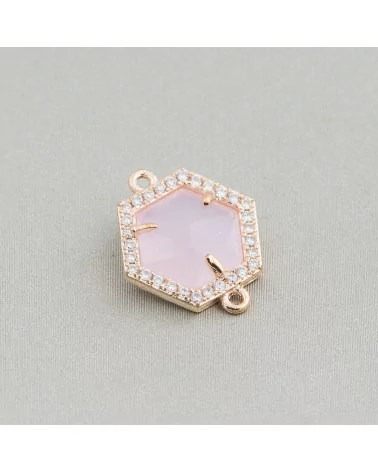 Connettore Componente Di Ottone Con Occhio Di Gatto Incastonati e Zirconi Esagono 14mm 10pz Dorato Rosa-CABOCHON BORDATI E INCASTONATI | Worldofjewel.com