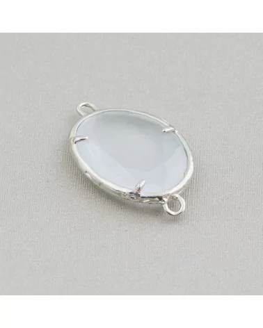 Connettore Componente Di Ottone Con Occhio Di Gatto Incastonati Irregolare 15x20mm 2 Anellini 10pz Rodiato Bianco- IRREGOLARI | Worldofjewel.com