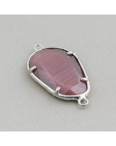 Connettore Componente Di Ottone Con Occhio Di Gatto Incastonati Irregolare 17x24mm 10pz Rodiato Viola- IRREGOLARI | Worldofjewel.com