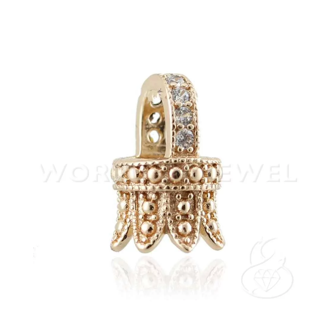 Coppette Di Argento 925 Con Barretta Con Zirconi 10x15mm 4pz Oro Rosa-COPPETTE A CAMPANA | Worldofjewel.com