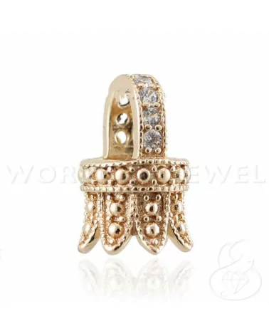 Coppette Di Argento 925 Con Barretta Con Zirconi 10x15mm 4pz Oro Rosa-COPPETTE A CAMPANA | Worldofjewel.com