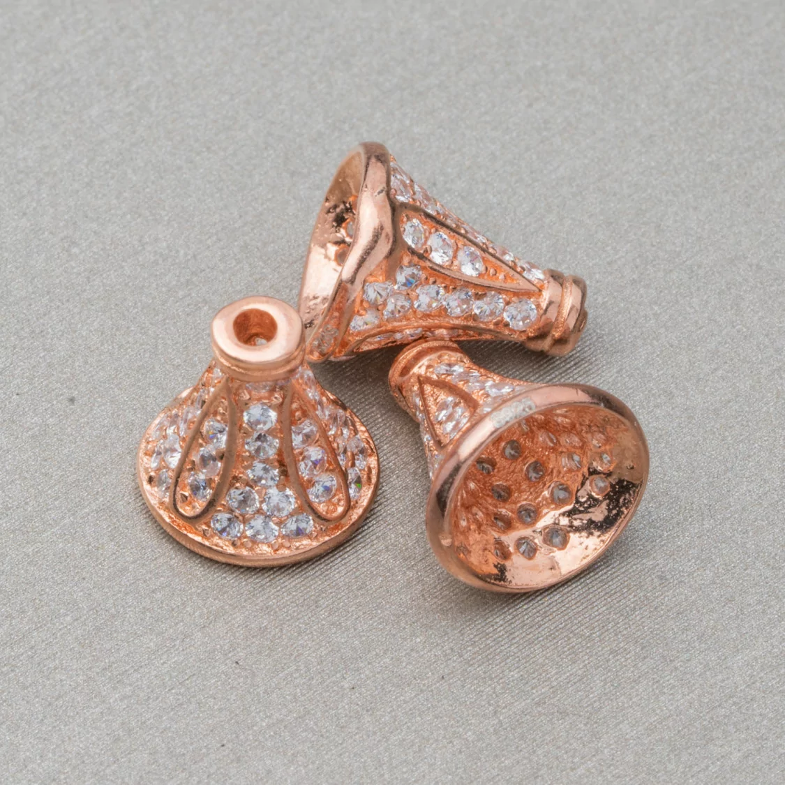 Coppette Di Argento 925 Con Zirconi A Cono 8x9m 10pz Oro Rosa-CONNETTORI PAVE' | Worldofjewel.com