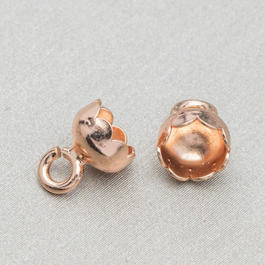 Coppette Di Argento 925 Terminale Per CeraLacca 6,5x8mm 15pz Oro Rosa-COPPETTE A CAMPANA | Worldofjewel.com