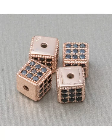 Distanziatore Di Argento 925 Cubo 5,5mm Foro Piccolo Oro Rosa Con Zirconi Nero 8pz-CONNETTORI CON STRASS | Worldofjewel.com