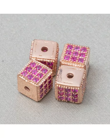 Distanziatore Di Argento 925 Cubo 5,5mm Foro Piccolo Oro Rosa Con Zirconi Ruby 8pz-CONNETTORI CON STRASS | Worldofjewel.com